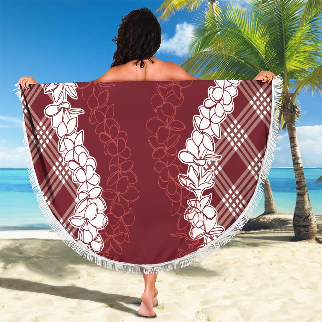Hawaii Aloha Plumeria Lei Scarlet Palaka Beach Blanket - Polynesian Pride