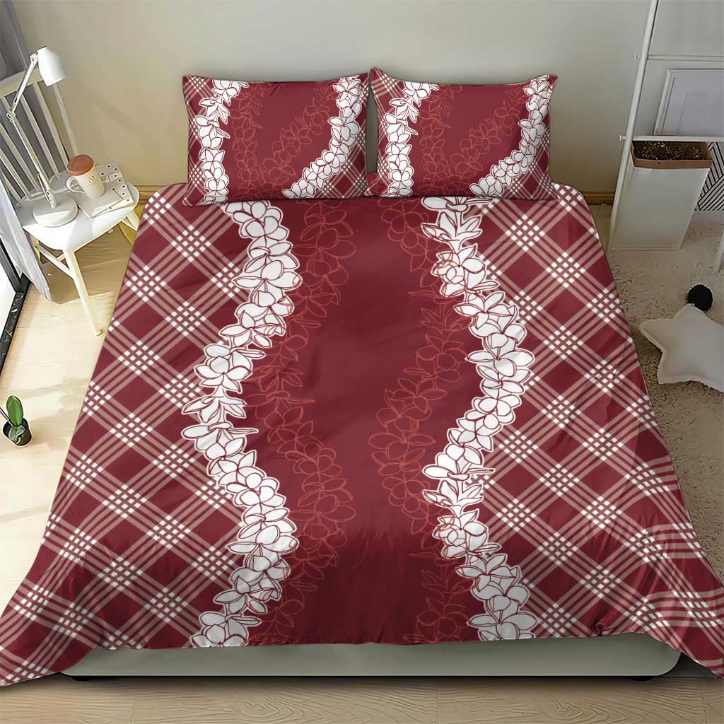 Hawaii Aloha Plumeria Lei Scarlet Palaka Bedding Set - Polynesian Pride