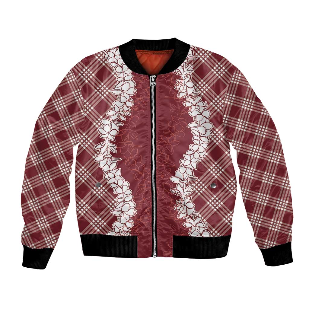 Hawaii Aloha Plumeria Lei Scarlet Palaka Bomber Jacket - Polynesian Pride