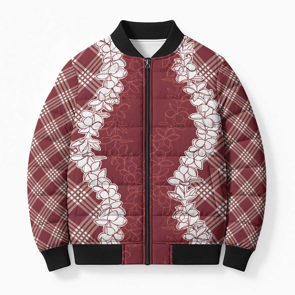 Hawaii Aloha Plumeria Lei Scarlet Palaka Bomber Puffer Jacket LT7 Unisex Scarlet - Polynesian Pride