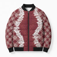 Hawaii Aloha Plumeria Lei Scarlet Palaka Bomber Puffer Jacket LT7 Unisex Scarlet - Polynesian Pride