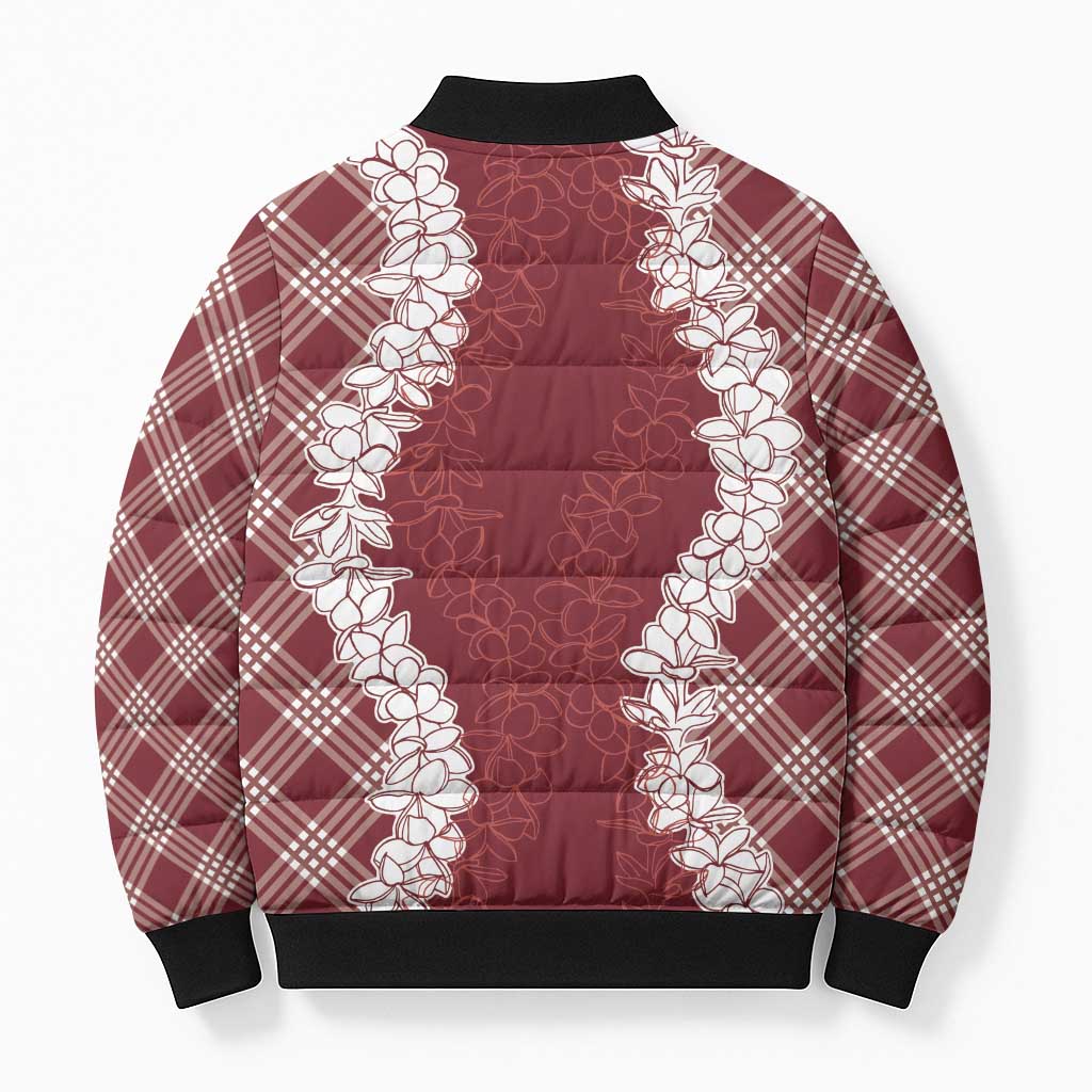 Hawaii Aloha Plumeria Lei Scarlet Palaka Bomber Puffer Jacket LT7 - Polynesian Pride