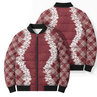 Hawaii Aloha Plumeria Lei Scarlet Palaka Bomber Puffer Jacket LT7 - Polynesian Pride