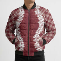 Hawaii Aloha Plumeria Lei Scarlet Palaka Bomber Puffer Jacket LT7 - Polynesian Pride