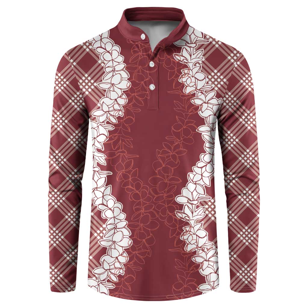 Hawaii Aloha Plumeria Lei Scarlet Palaka Button Sweatshirt LT7 Scarlet - Polynesian Pride