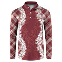 Hawaii Aloha Plumeria Lei Scarlet Palaka Button Sweatshirt LT7 Scarlet - Polynesian Pride