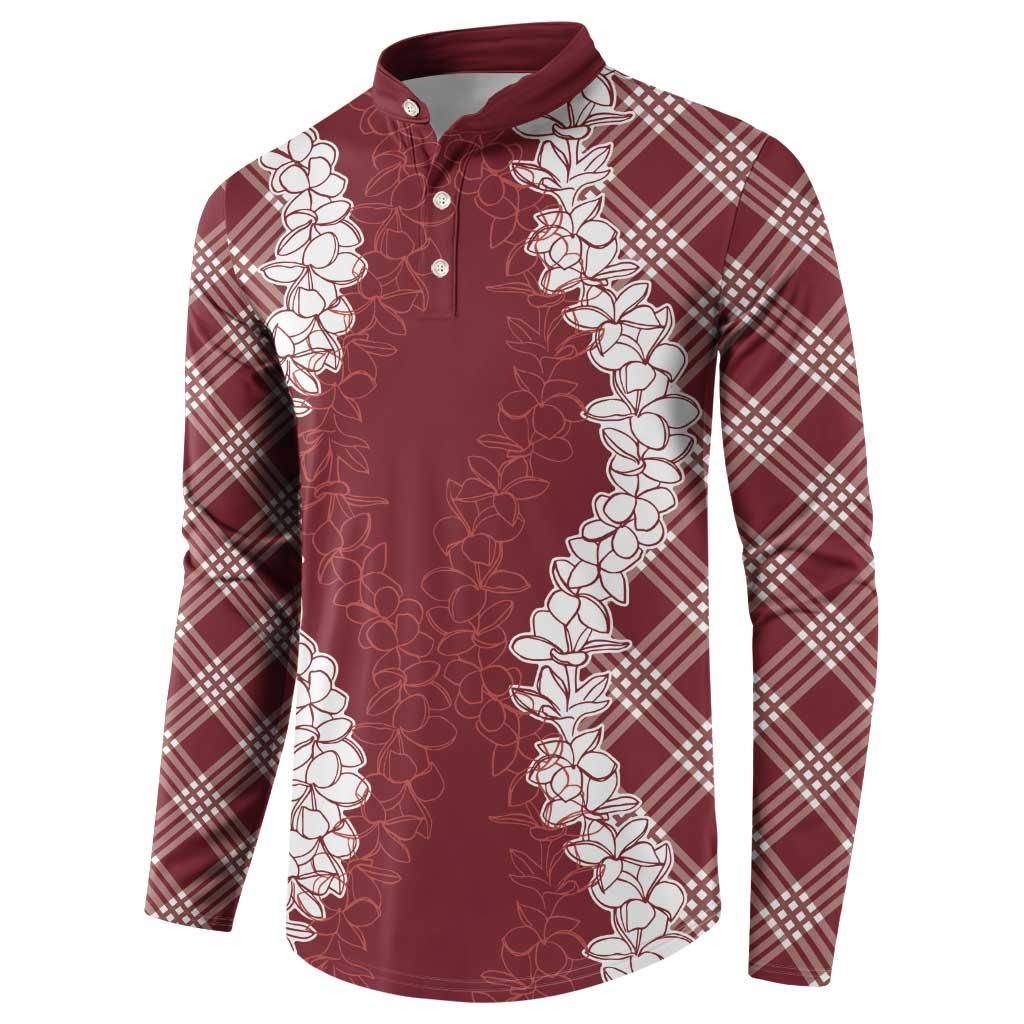 Hawaii Aloha Plumeria Lei Scarlet Palaka Button Sweatshirt LT7 - Polynesian Pride