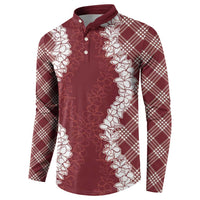 Hawaii Aloha Plumeria Lei Scarlet Palaka Button Sweatshirt LT7 - Polynesian Pride
