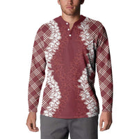 Hawaii Aloha Plumeria Lei Scarlet Palaka Button Sweatshirt LT7 - Polynesian Pride