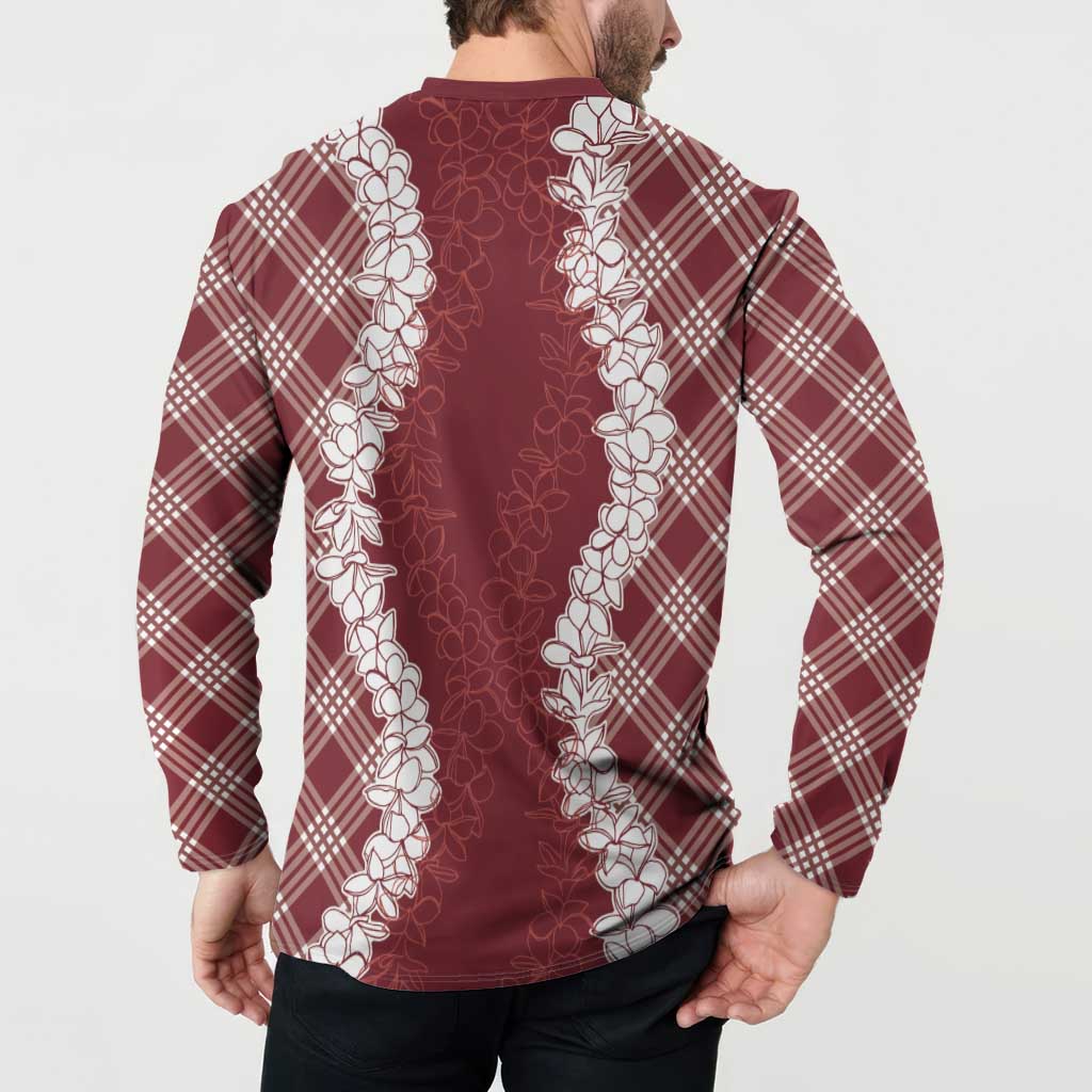 Hawaii Aloha Plumeria Lei Scarlet Palaka Button Sweatshirt LT7 - Polynesian Pride