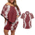 Hawaii Aloha Plumeria Lei Scarlet Palaka Couples Matching Off Shoulder Short Dress and Hawaiian Shirt - Polynesian Pride