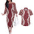 Hawaii Aloha Plumeria Lei Scarlet Palaka Couples Matching Off The Shoulder Long Sleeve Dress and Hawaiian Shirt - Polynesian Pride
