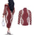 Hawaii Aloha Plumeria Lei Scarlet Palaka Couples Matching Off The Shoulder Long Sleeve Dress and Long Sleeve Button Shirt - Polynesian Pride