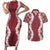 Hawaii Aloha Plumeria Lei Scarlet Palaka Couples Matching Short Sleeve Bodycon Dress and Hawaiian Shirt - Polynesian Pride
