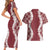 Hawaii Aloha Plumeria Lei Scarlet Palaka Couples Matching Short Sleeve Bodycon Dress and Hawaiian Shirt - Polynesian Pride