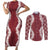 Hawaii Aloha Plumeria Lei Scarlet Palaka Couples Matching Short Sleeve Bodycon Dress and Long Sleeve Button Shirt - Polynesian Pride