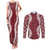 Hawaii Aloha Plumeria Lei Scarlet Palaka Couples Matching Tank Maxi Dress and Long Sleeve Button Shirt - Polynesian Pride
