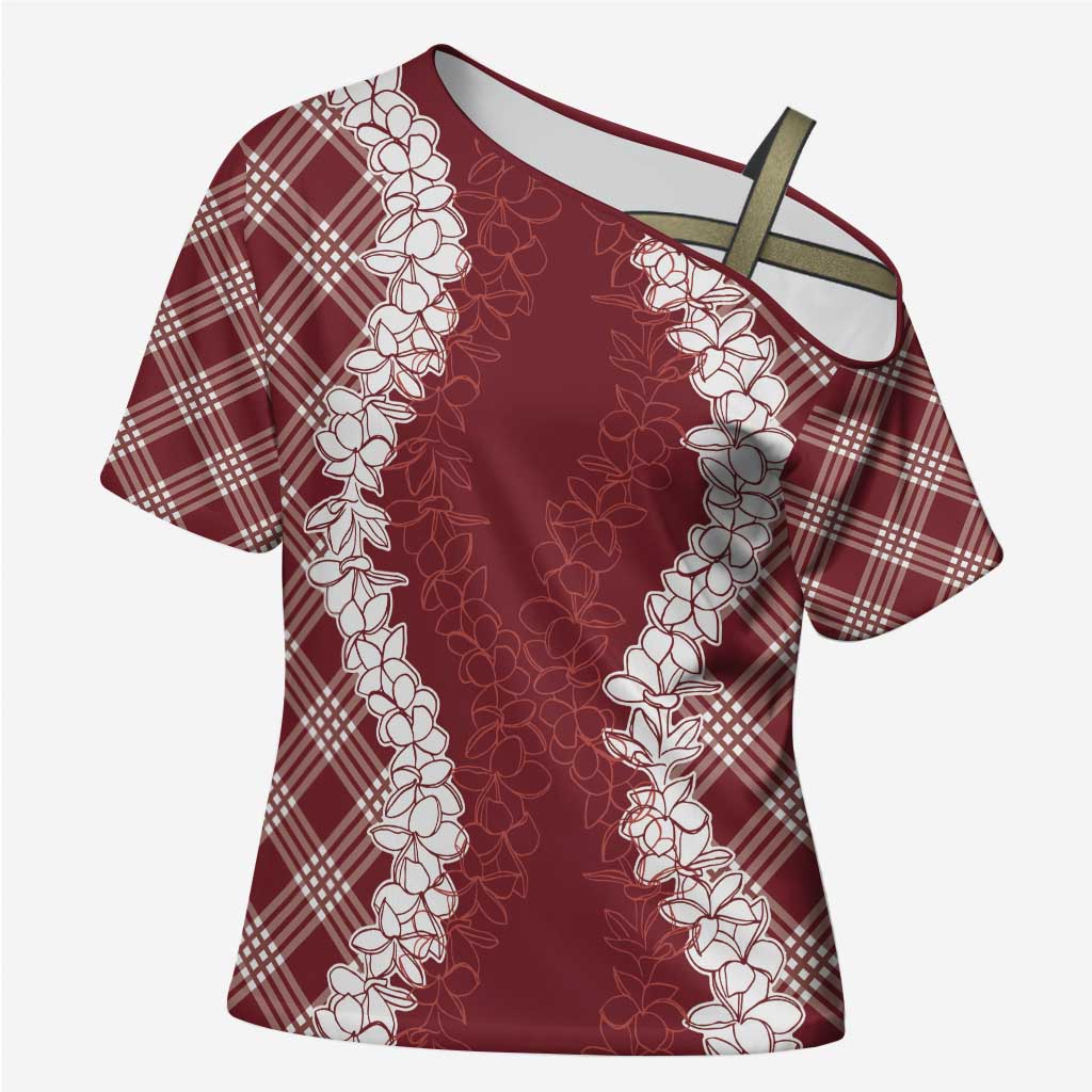 Hawaii Aloha Plumeria Lei Scarlet Palaka Cross Shoulder Shirt LT7 Female Scarlet - Polynesian Pride