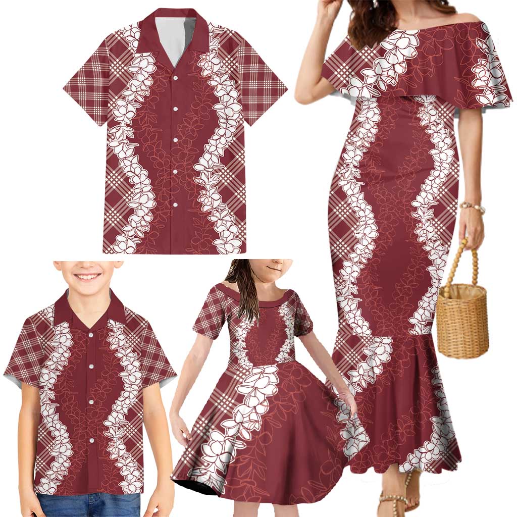 Hawaii Aloha Plumeria Lei Scarlet Palaka Family Matching Mermaid Dress and Hawaiian Shirt - Polynesian Pride