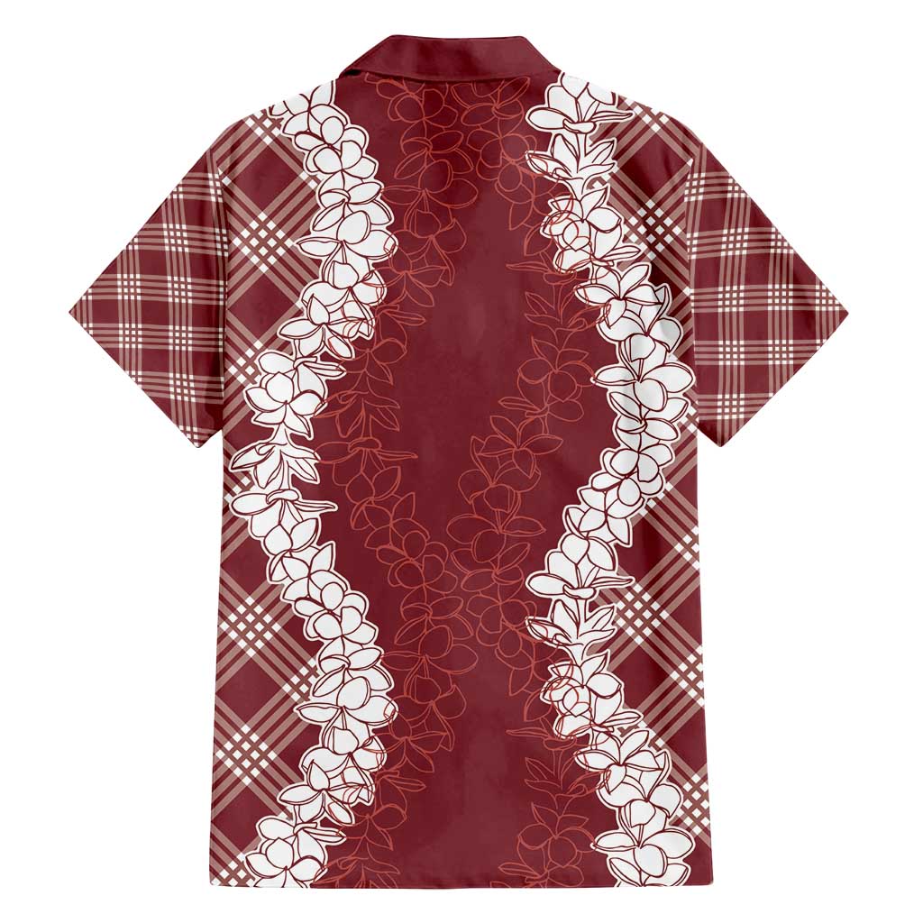 Hawaii Aloha Plumeria Lei Scarlet Palaka Family Matching Off Shoulder Short Dress and Hawaiian Shirt - Polynesian Pride