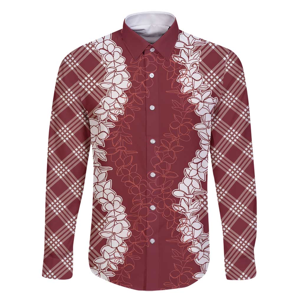 Hawaii Aloha Plumeria Lei Scarlet Palaka Family Matching Off Shoulder Short Dress and Hawaiian Shirt - Polynesian Pride