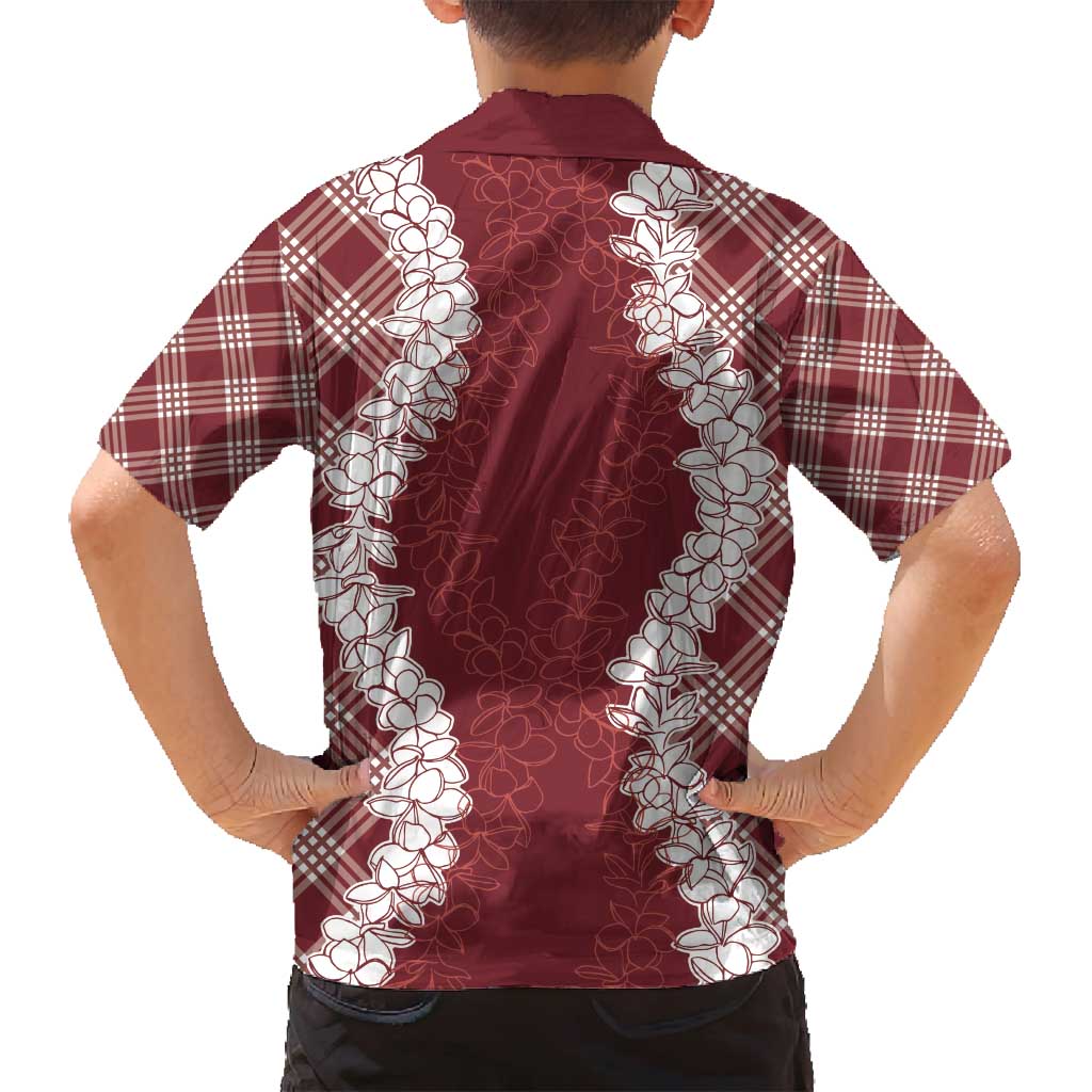 Hawaii Aloha Plumeria Lei Scarlet Palaka Family Matching Puletasi and Hawaiian Shirt - Polynesian Pride