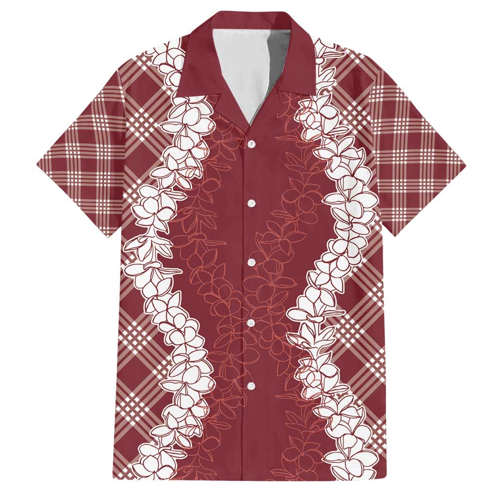 Hawaii Aloha Plumeria Lei Scarlet Palaka Family Matching Puletasi and Hawaiian Shirt - Polynesian Pride