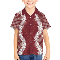 Hawaii Aloha Plumeria Lei Scarlet Palaka Family Matching Puletasi and Hawaiian Shirt - Polynesian Pride