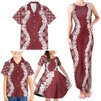 Hawaii Aloha Plumeria Lei Scarlet Palaka Family Matching Tank Maxi Dress and Hawaiian Shirt - Polynesian Pride