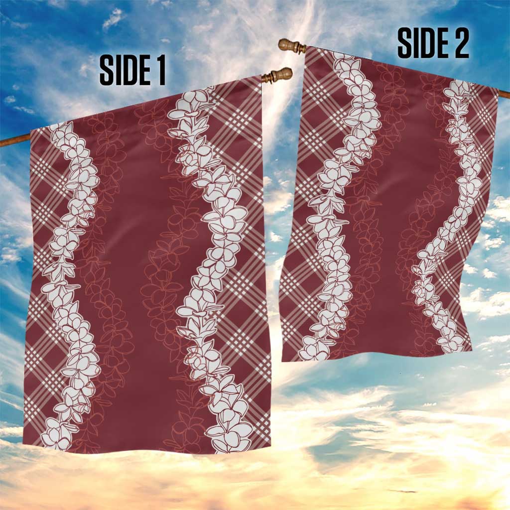 Hawaii Aloha Plumeria Lei Scarlet Palaka Garden Flag - Polynesian Pride