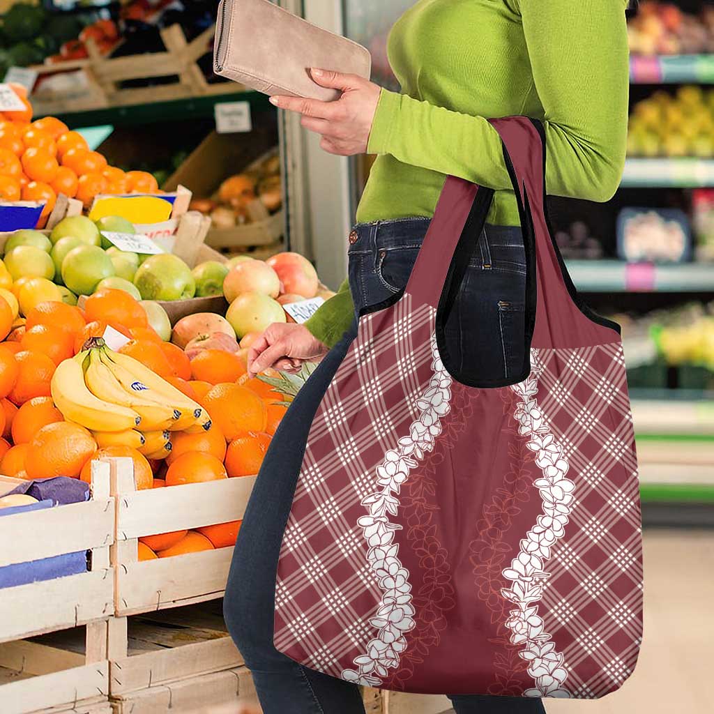 Hawaii Aloha Plumeria Lei Scarlet Palaka Grocery Bag - Polynesian Pride