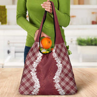 Hawaii Aloha Plumeria Lei Scarlet Palaka Grocery Bag - Polynesian Pride