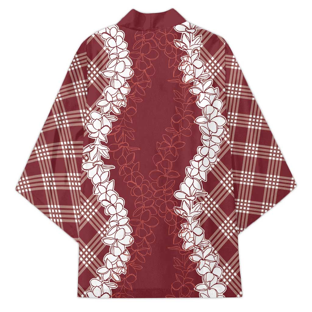 Hawaii Aloha Plumeria Lei Scarlet Palaka Kimono LT7 - Polynesian Pride