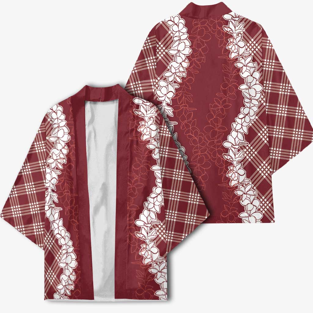 Hawaii Aloha Plumeria Lei Scarlet Palaka Kimono LT7 - Polynesian Pride