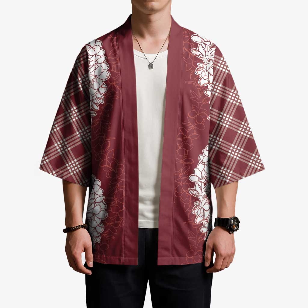 Hawaii Aloha Plumeria Lei Scarlet Palaka Kimono LT7 - Polynesian Pride