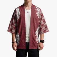 Hawaii Aloha Plumeria Lei Scarlet Palaka Kimono LT7 - Polynesian Pride