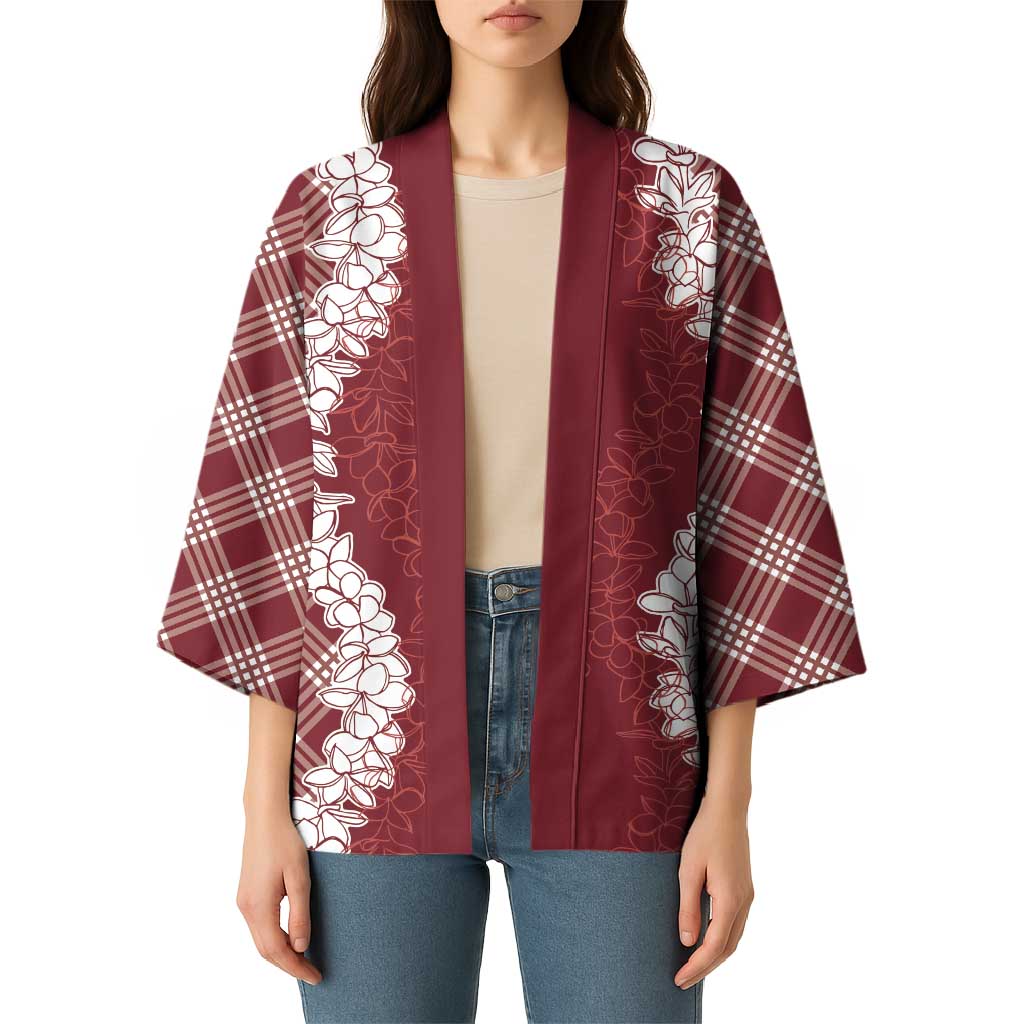 Hawaii Aloha Plumeria Lei Scarlet Palaka Kimono LT7 - Polynesian Pride
