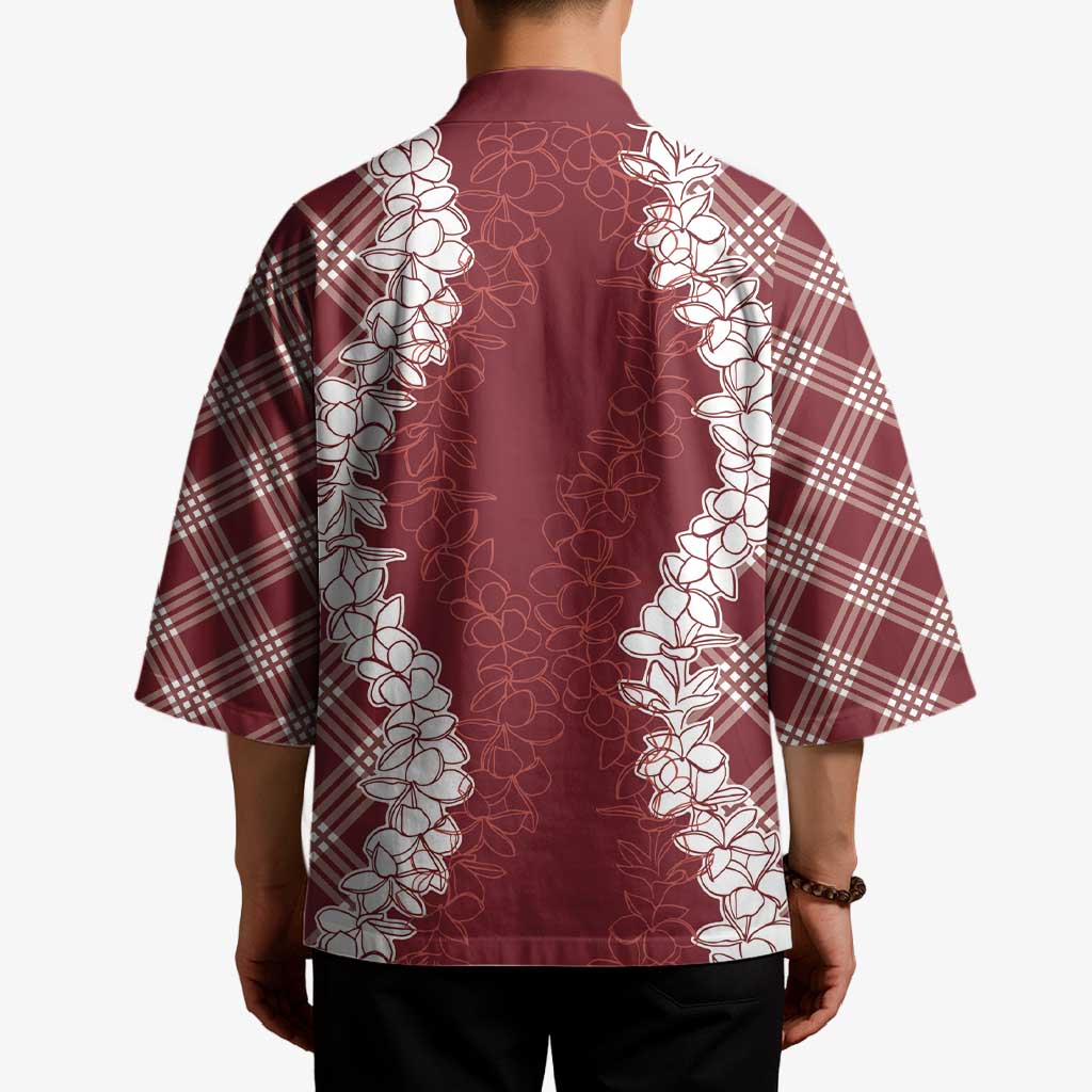 Hawaii Aloha Plumeria Lei Scarlet Palaka Kimono LT7 - Polynesian Pride
