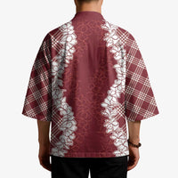 Hawaii Aloha Plumeria Lei Scarlet Palaka Kimono LT7 - Polynesian Pride