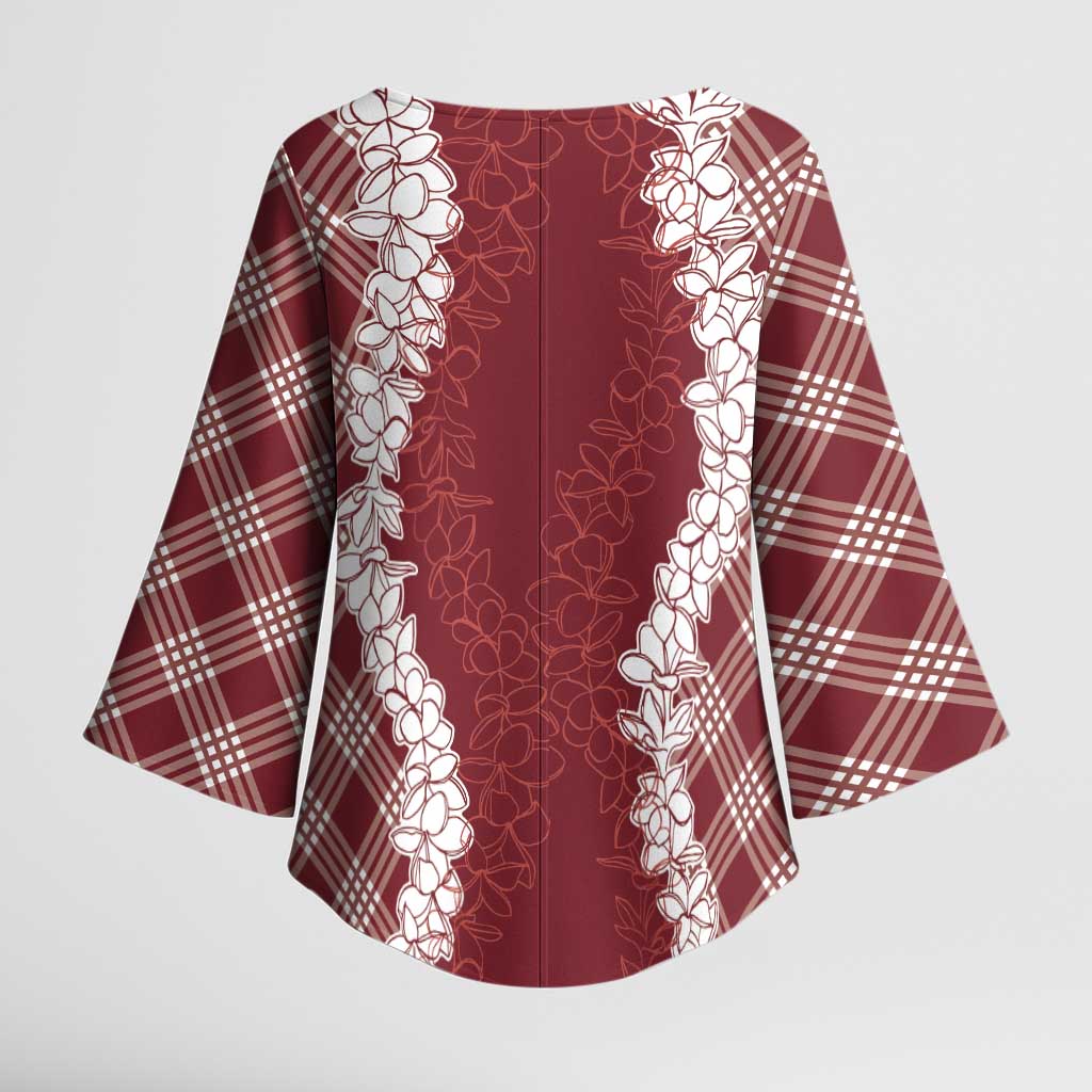 Hawaii Aloha Plumeria Lei Scarlet Palaka Kimono Sleeve Blouse LT7 - Polynesian Pride