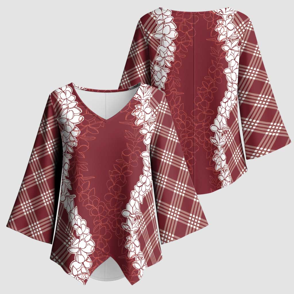 Hawaii Aloha Plumeria Lei Scarlet Palaka Kimono Sleeve Blouse LT7 - Polynesian Pride