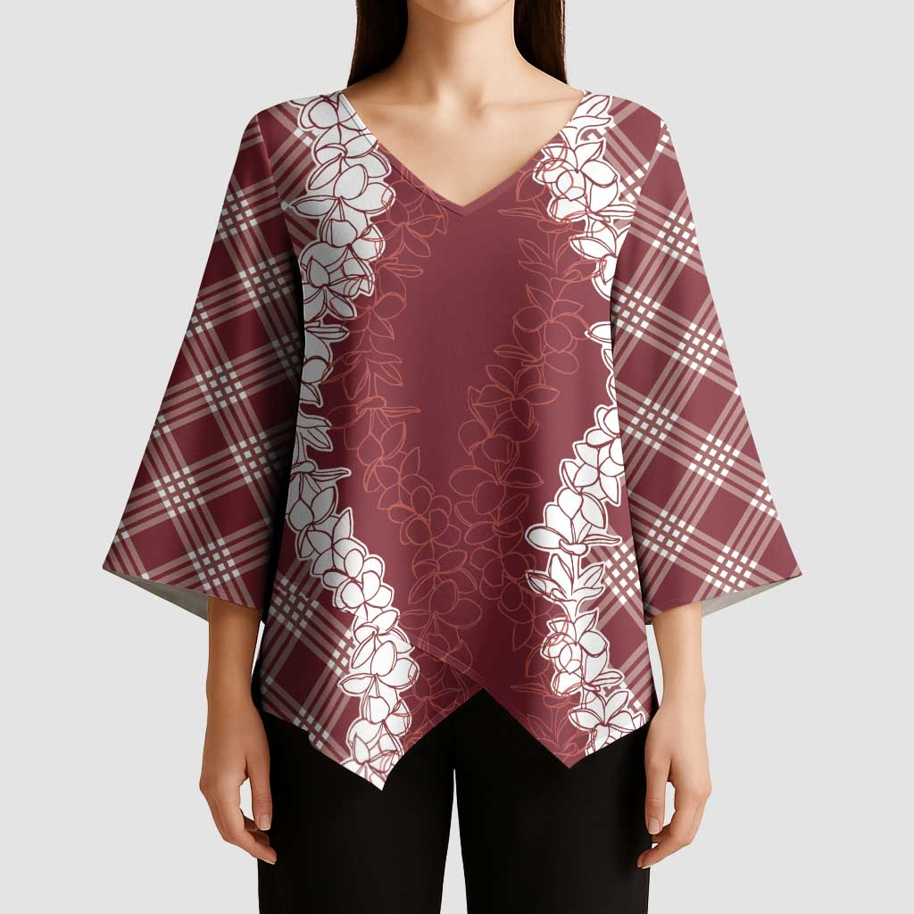 Hawaii Aloha Plumeria Lei Scarlet Palaka Kimono Sleeve Blouse LT7 - Polynesian Pride