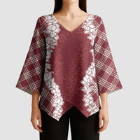 Hawaii Aloha Plumeria Lei Scarlet Palaka Kimono Sleeve Blouse LT7 - Polynesian Pride