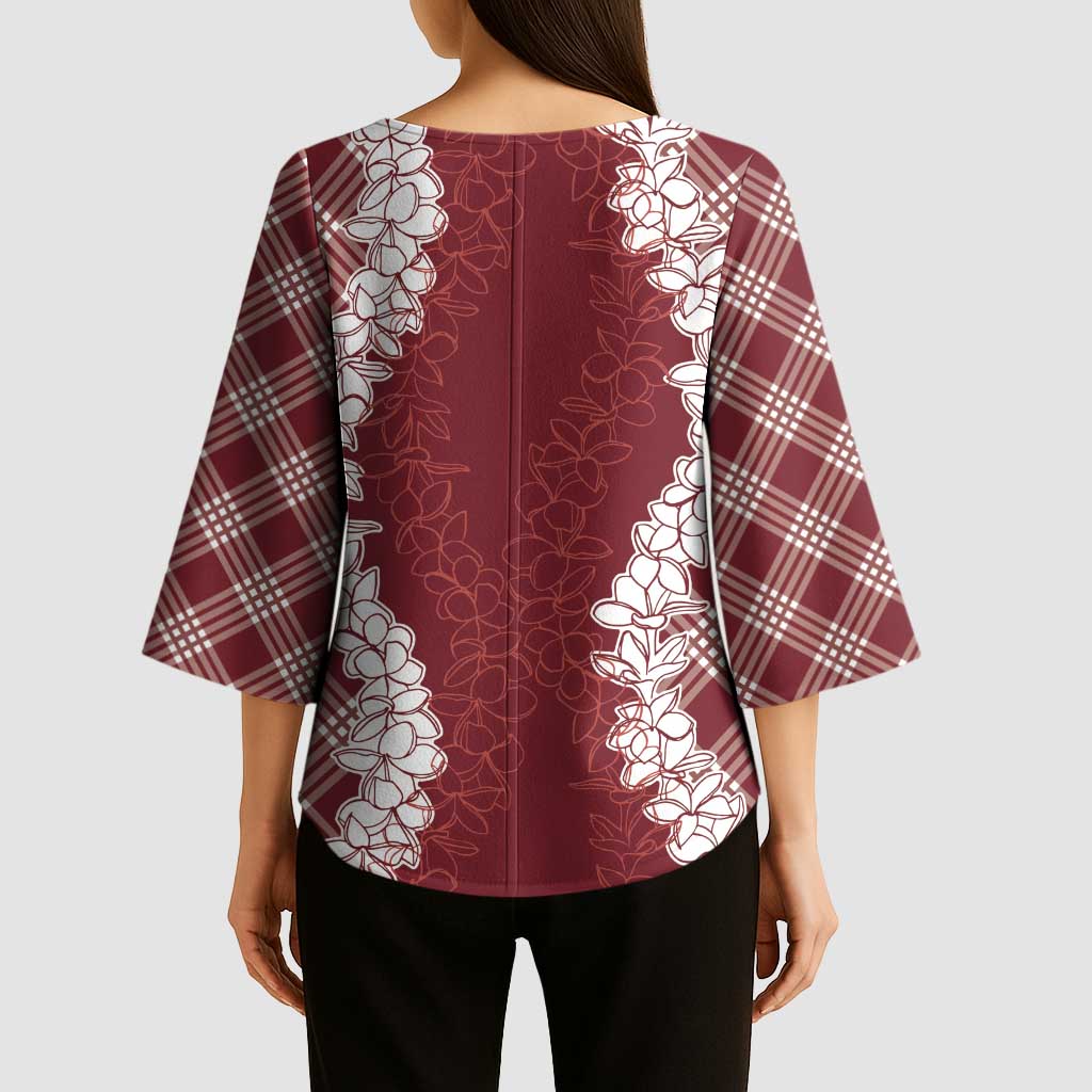 Hawaii Aloha Plumeria Lei Scarlet Palaka Kimono Sleeve Blouse LT7 - Polynesian Pride