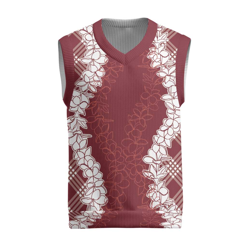Hawaii Aloha Plumeria Lei Scarlet Palaka Christmas Knitted V-Neck Vest LT7 Scarlet - Polynesian Pride