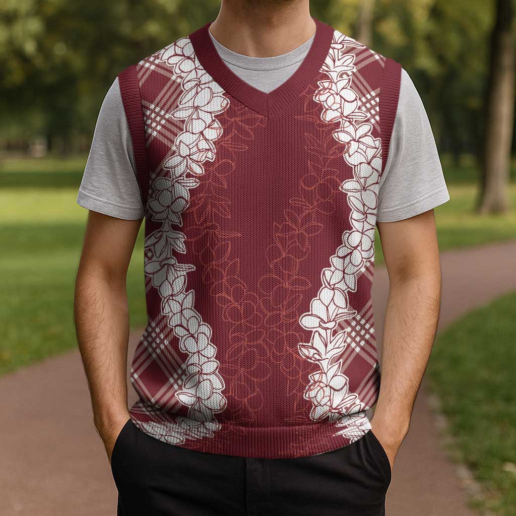 Hawaii Aloha Plumeria Lei Scarlet Palaka Christmas Knitted V-Neck Vest LT7 - Polynesian Pride
