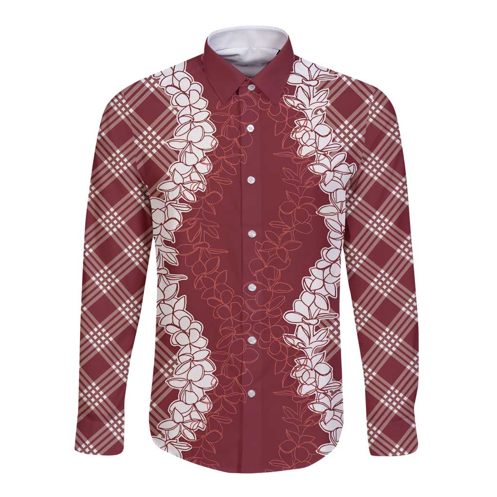 Hawaii Aloha Plumeria Lei Scarlet Palaka Long Sleeve Button Shirt - Polynesian Pride