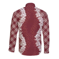 Hawaii Aloha Plumeria Lei Scarlet Palaka Long Sleeve Button Shirt - Polynesian Pride