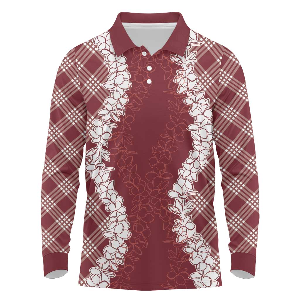 Hawaii Aloha Plumeria Lei Scarlet Palaka Long Sleeve Polo Shirt LT7 Scarlet - Polynesian Pride