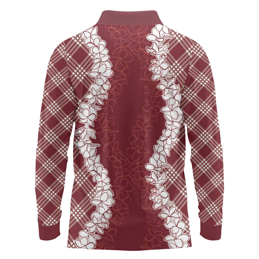 Hawaii Aloha Plumeria Lei Scarlet Palaka Long Sleeve Polo Shirt LT7 - Polynesian Pride